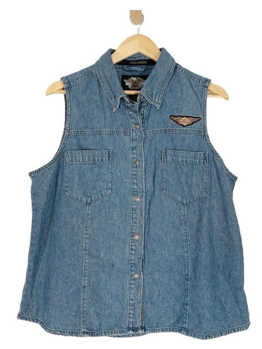 Vintage Harley Davidson Sleeveless Denim Shirt Size XL
